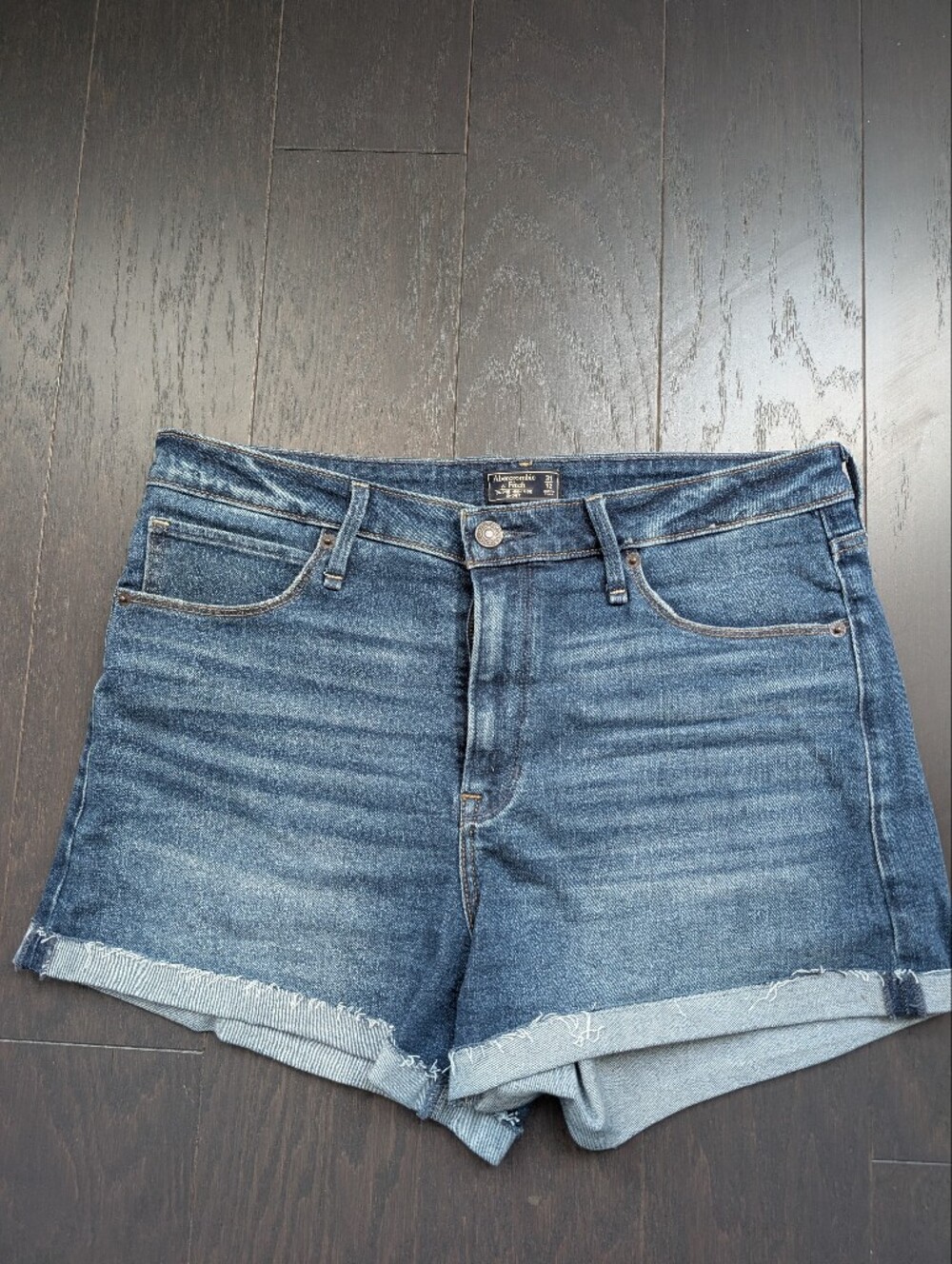 Abercrombie & Fitch Dark Blue Denim High Rise Jean Shorts - Women's Size 31